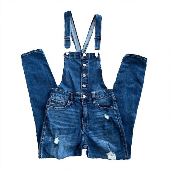 Aero Aeropostale Y2K Distressed Cross Back Straps Button-up Denim Overall SZ 6 - Picture 12 of 16